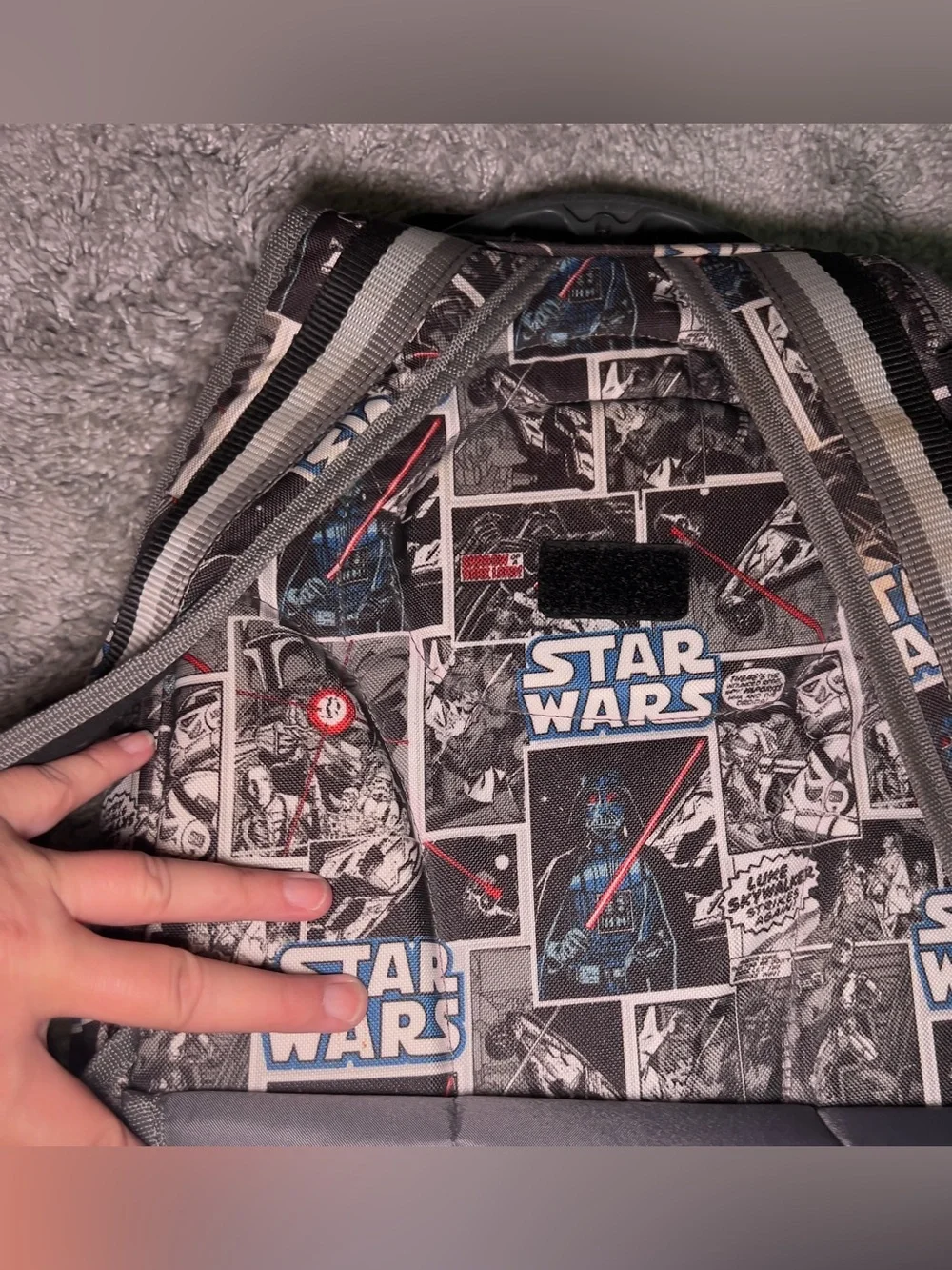 Pottery Barn Star Wars Black and Gray Comic Graphic Rolling Backpack 3 Pockets